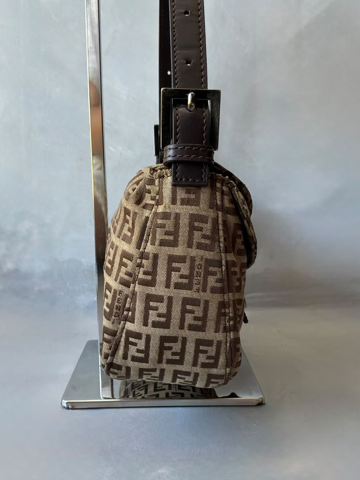 Fendi Zucchino Double Flap Baguette Bag