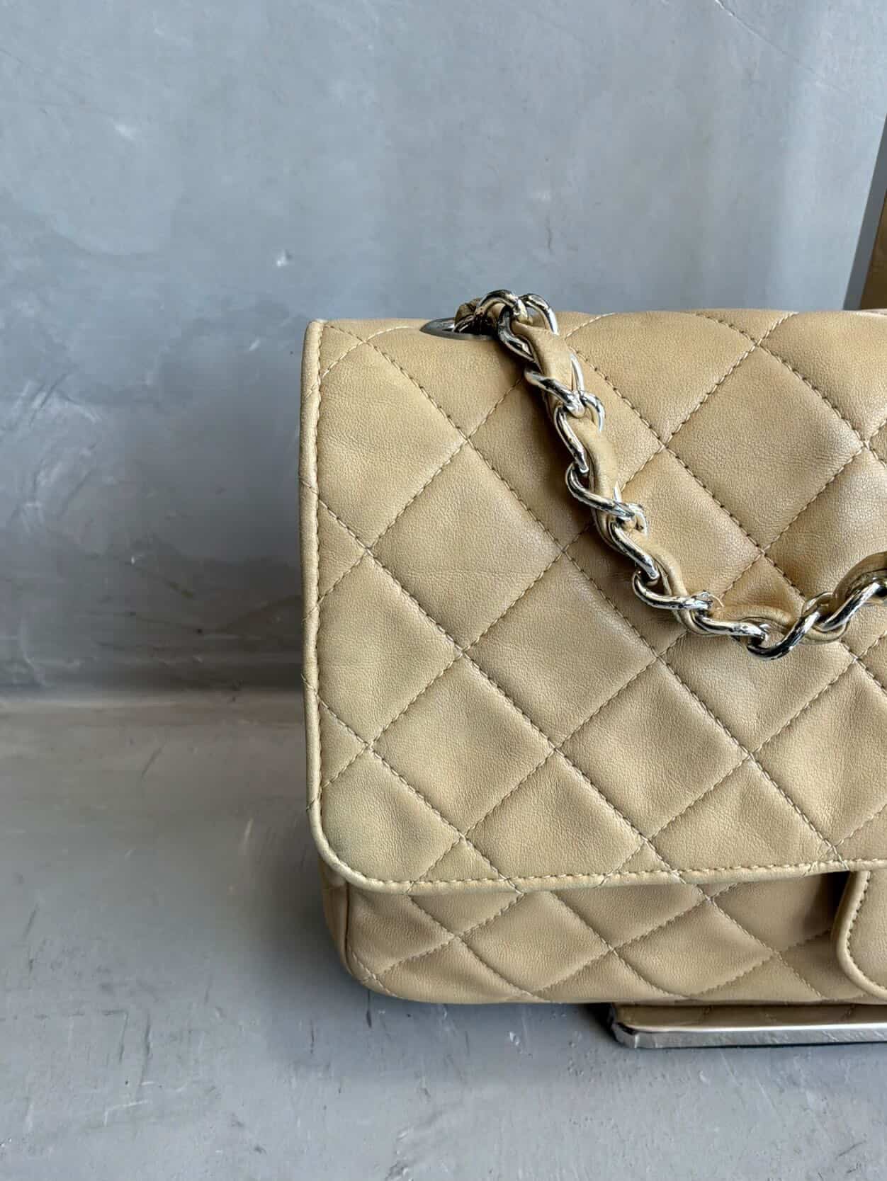 Chanel Classic Medium Single Flap Beige Crossbody Bag