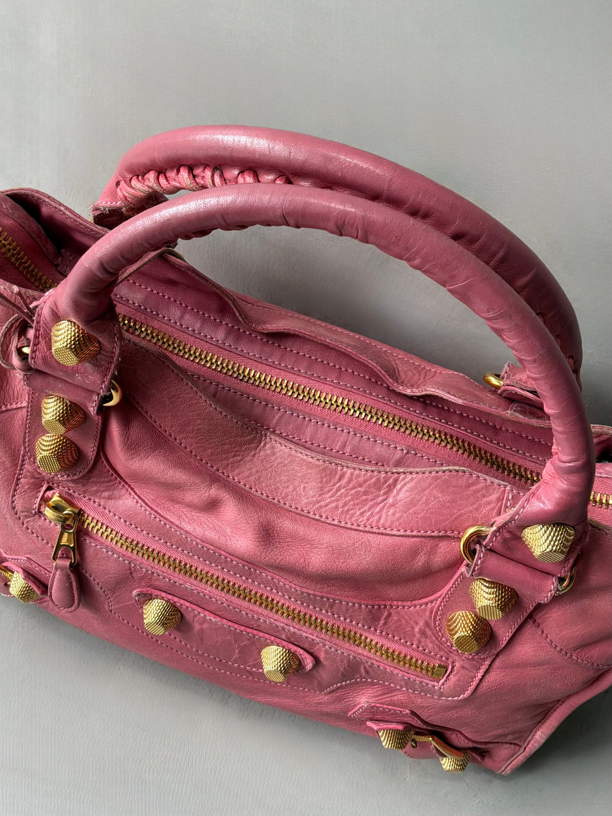Balenciaga Classic City Pink on Gold Giant 21 Lambskin Bag