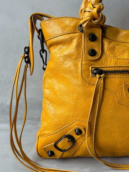 Balenciaga City Town Yellow Crossbody Lambskin Bag