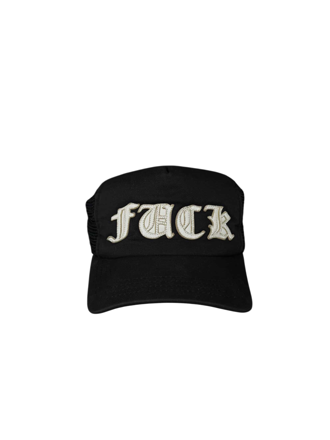Chrome Hearts Vintage ‘FUCK’ Embroidered Leather Trucker Hat