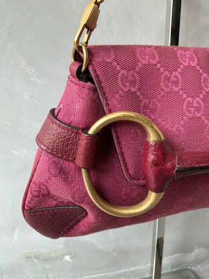 Gucci Pink Monogram Horsebit Chain Clutch/Shoulder Bag