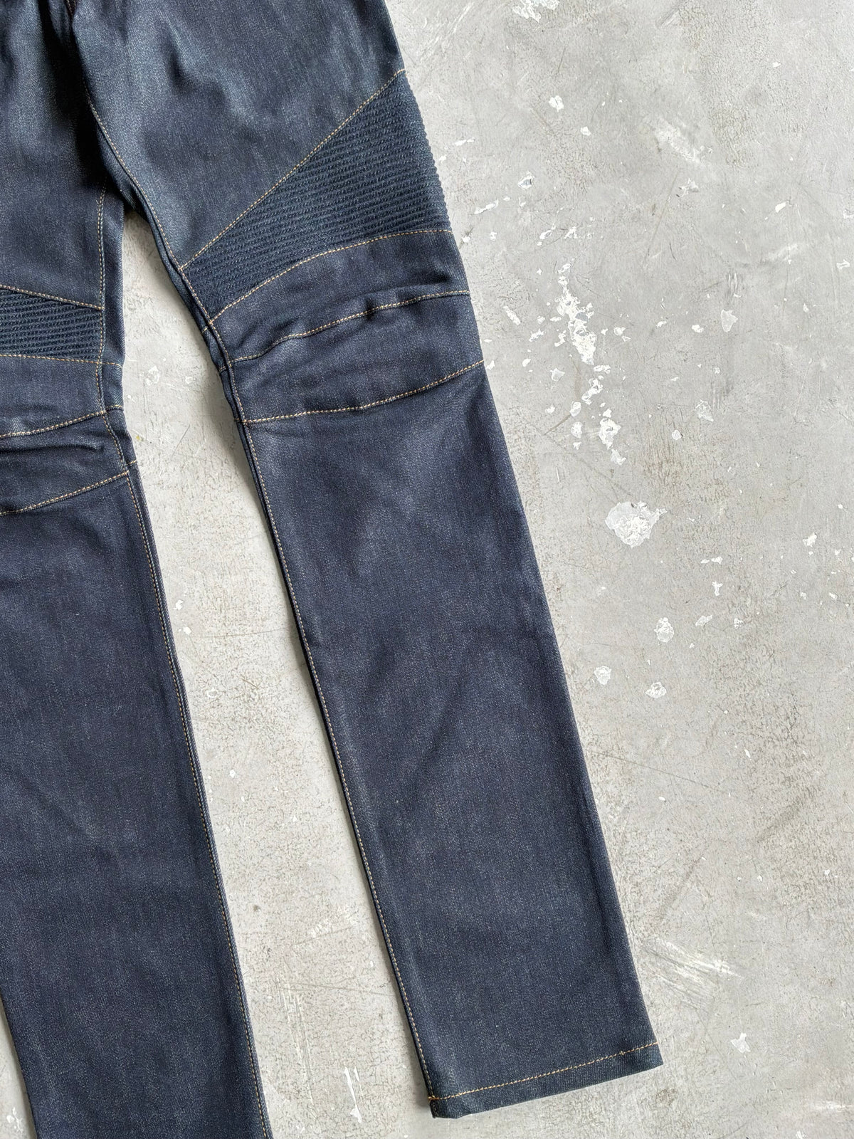 Balmain Homme Curved Cut Blue Denim Biker Jeans