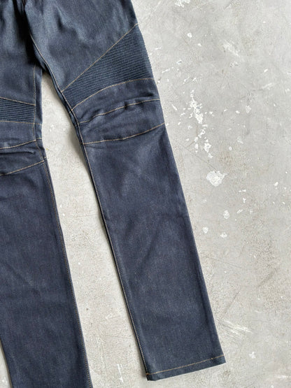 Balmain Homme Curved Cut Blue Denim Biker Jeans