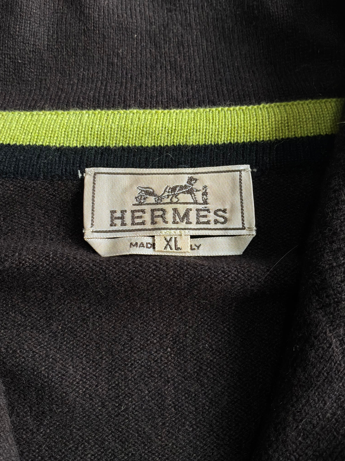 Hermes Brown Wool Quarter Zip Crewneck
