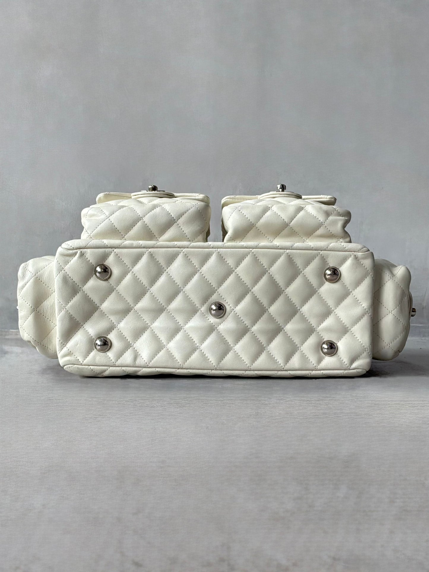 Chanel White Quilted Leather Cambon Ligne Reporter Bag