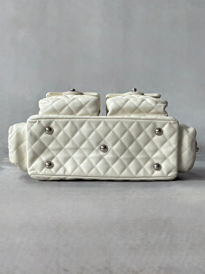 Chanel White Quilted Leather Cambon Ligne Reporter Bag