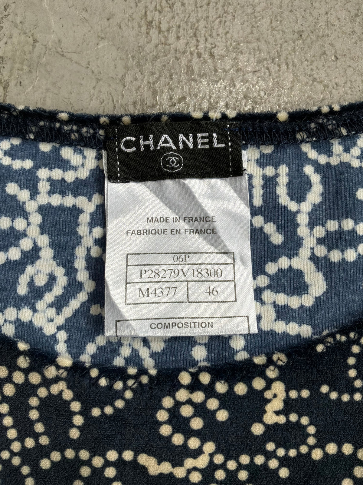 Chanel No. 5 All Over Print Velvet Top