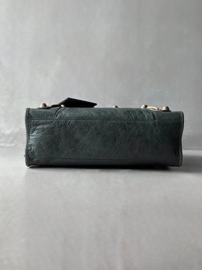Balenciaga City Giant 21 Dark Green Lamb Skin Bag