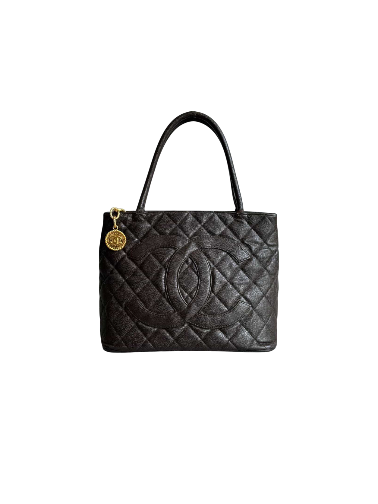 2002 Chanel Chocolate Brown Caviar Medallion Bag