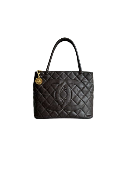2002 Chanel Chocolate Brown Caviar Medallion Bag