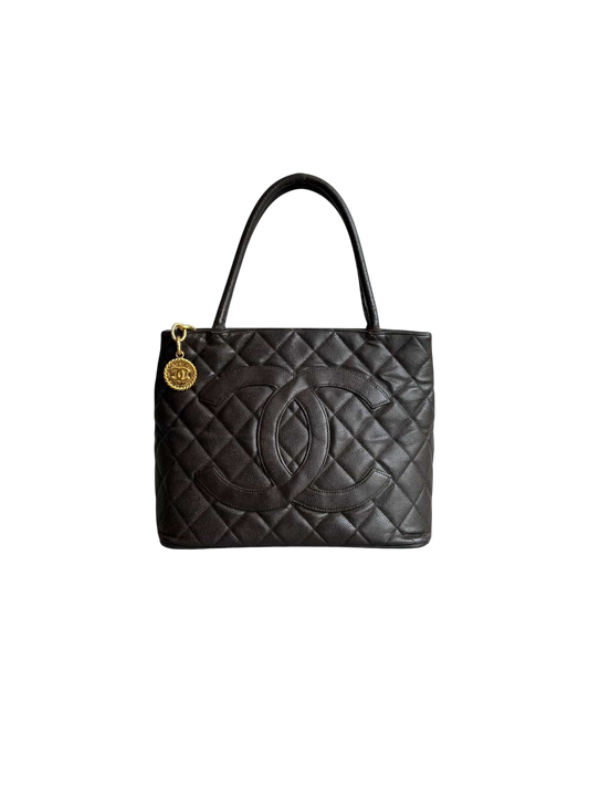 2002 Chanel Chocolate Brown Caviar Medallion Bag