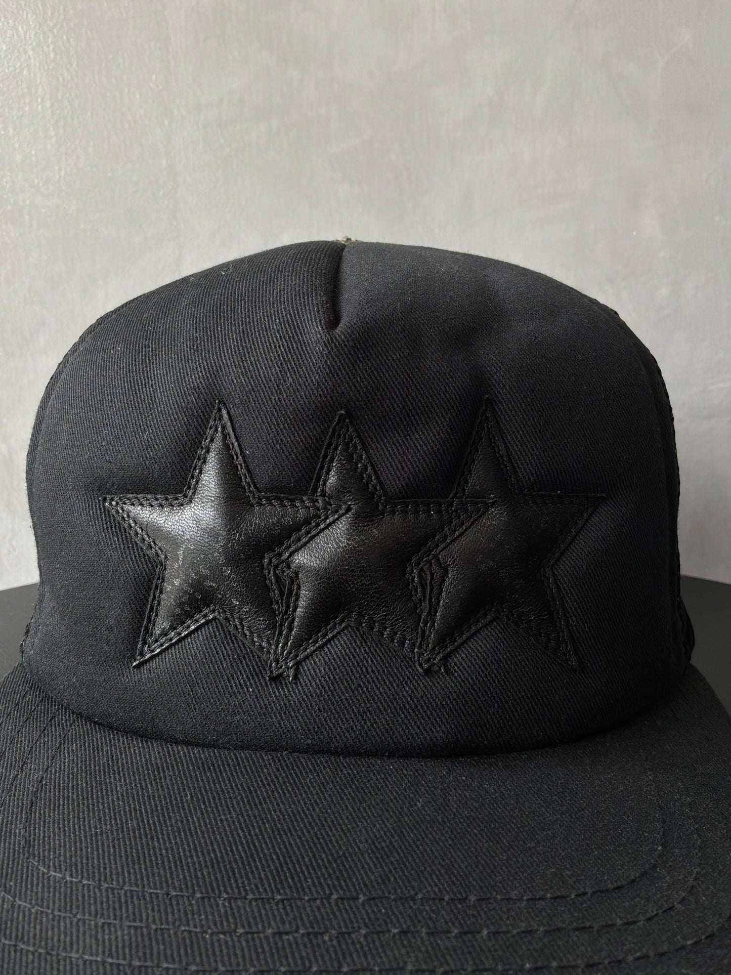 Chrome Hearts Vintage Triple Star Black Trucker Hat