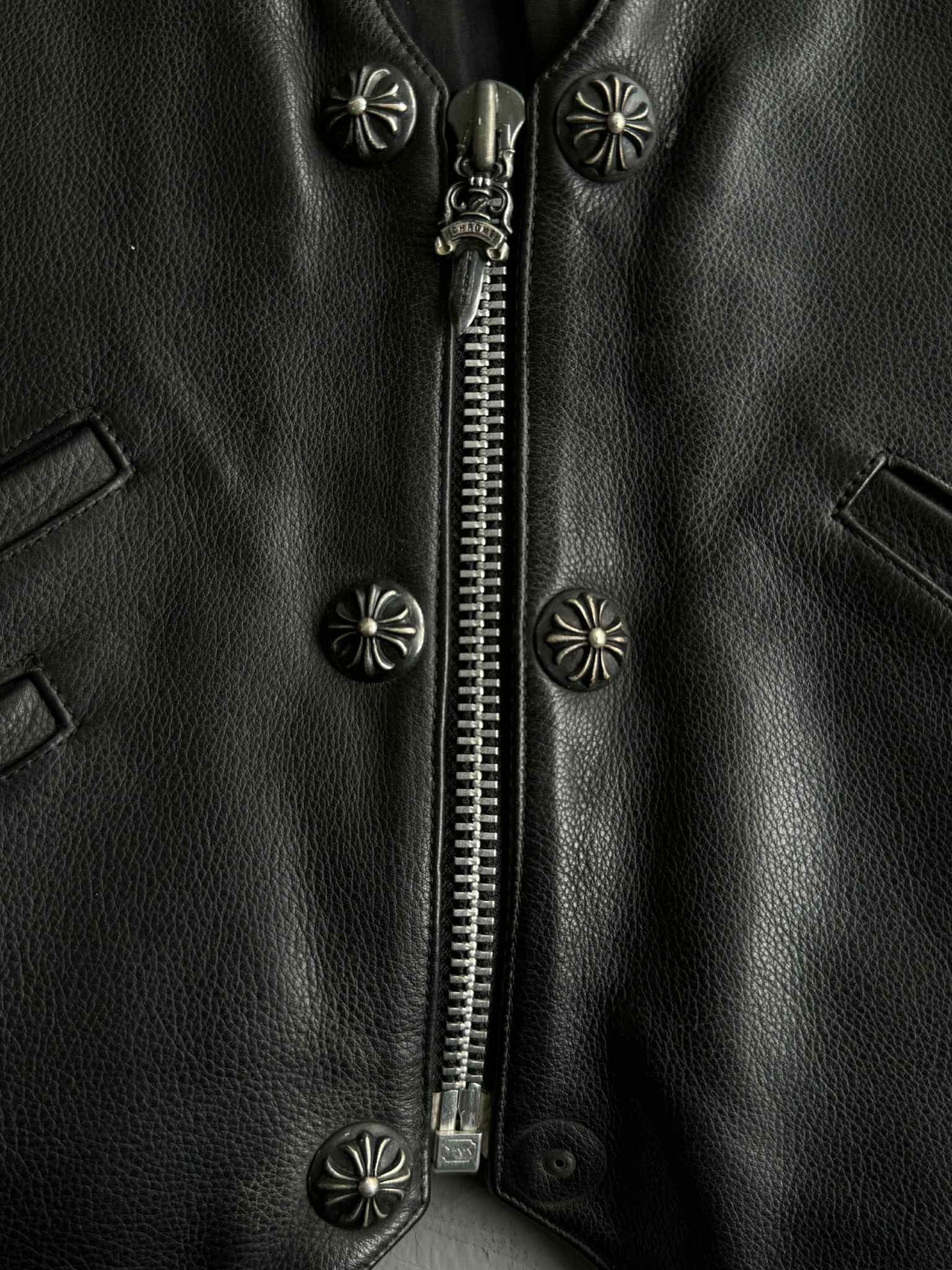 Chrome Hearts Shearling Lined Leather Silver Cross Vest