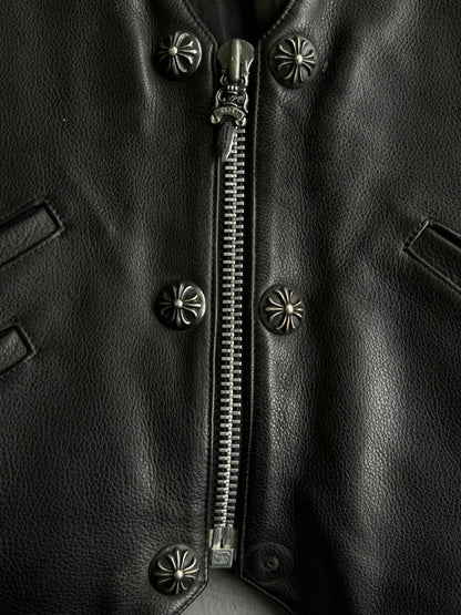 Chrome Hearts Shearling Lined Leather Silver Cross Vest