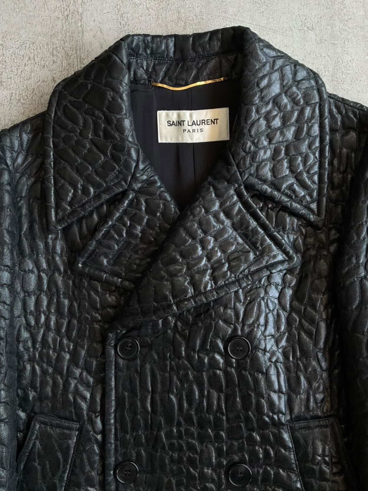 Saint Laurent Paris Crocodile Embossed Double Breasted Coat