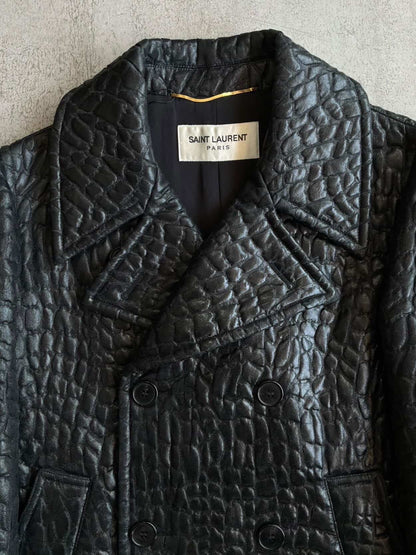 Saint Laurent Paris Crocodile Embossed Double Breasted Coat