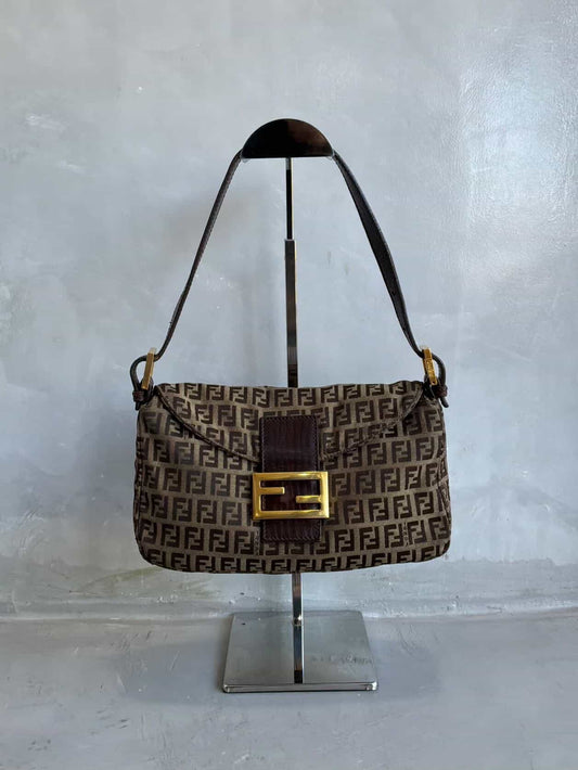 Fendi Zucchino Double Flap Baguette Bag