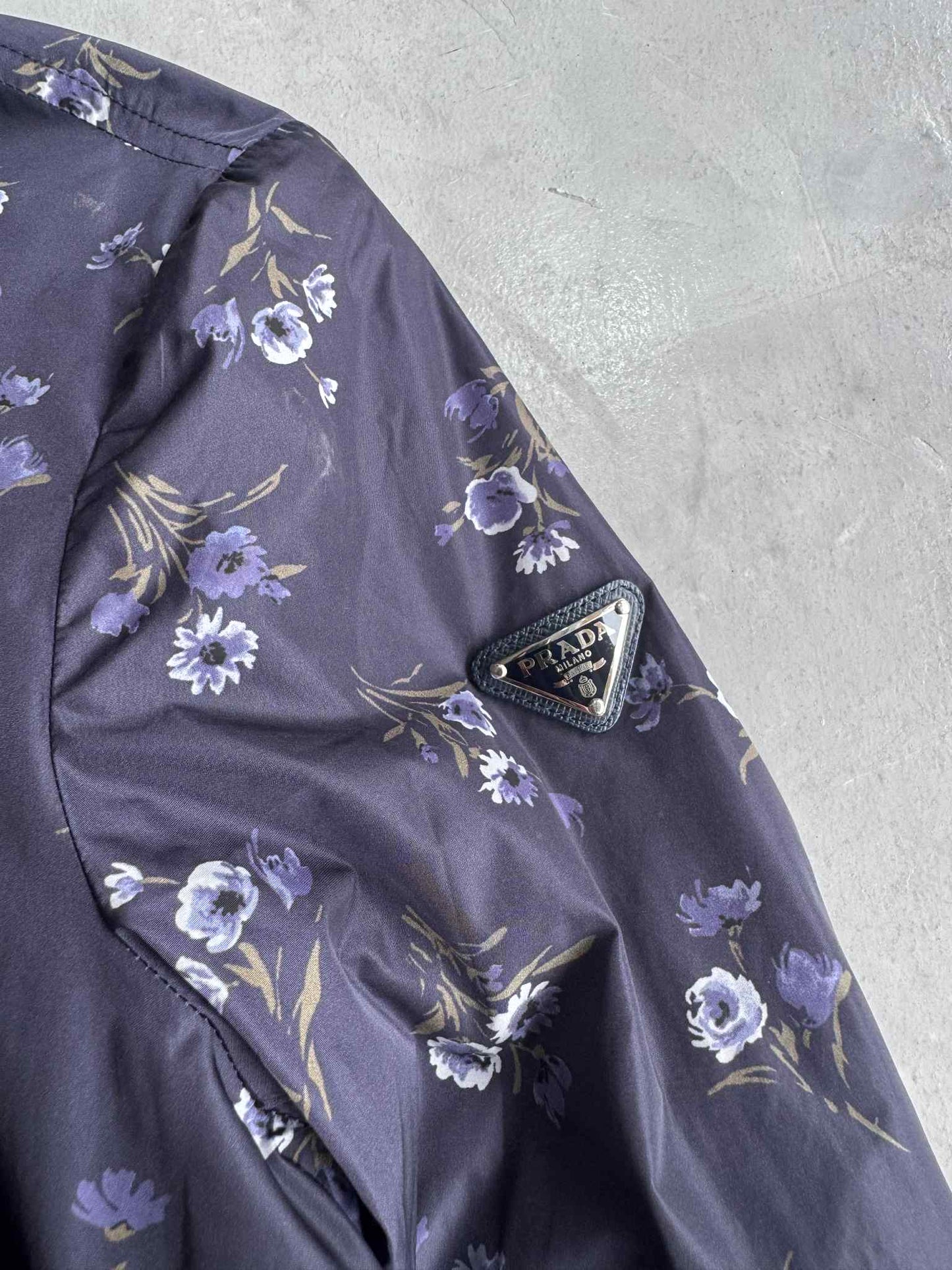 Prada Nylon Flower Monogram Zip Up Hoodie