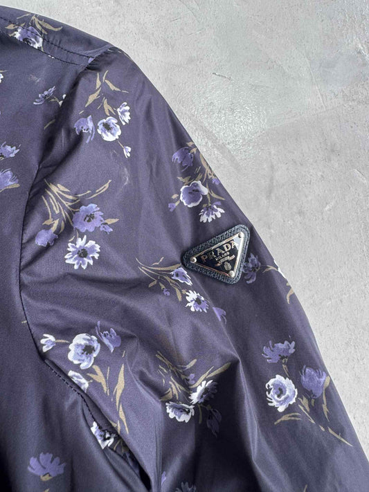 Prada Nylon Flower Monogram Zip Up Hoodie
