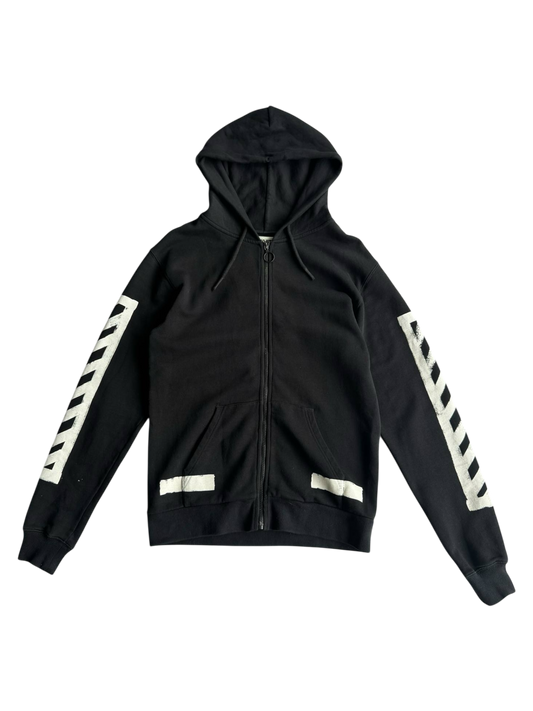 Off White Diagonal Stripe Zip Hoodie
