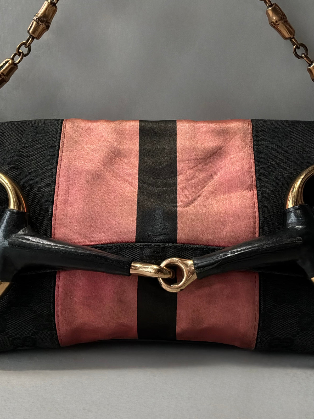 Gucci By Tom Ford Satin Horsebit Bamboo Chain Shouder  Bag