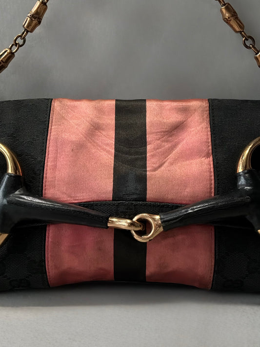 Gucci By Tom Ford Satin Horsebit Bamboo Chain Shouder  Bag