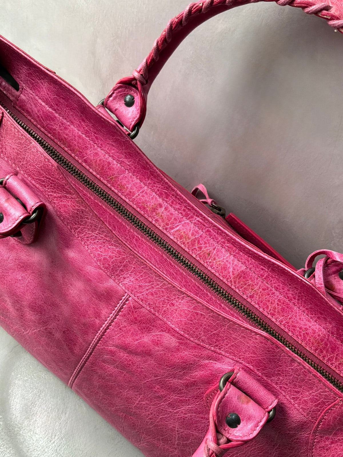 Balenciaga City Part Time Hot Pink on Brass Lambskin Bag