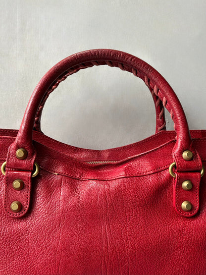 Balenciaga Classic City Red on Gold Lambskin Bag