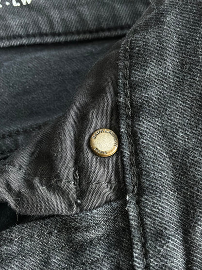 Saint Laurent Paris Washed Black Denim Slim Jeans