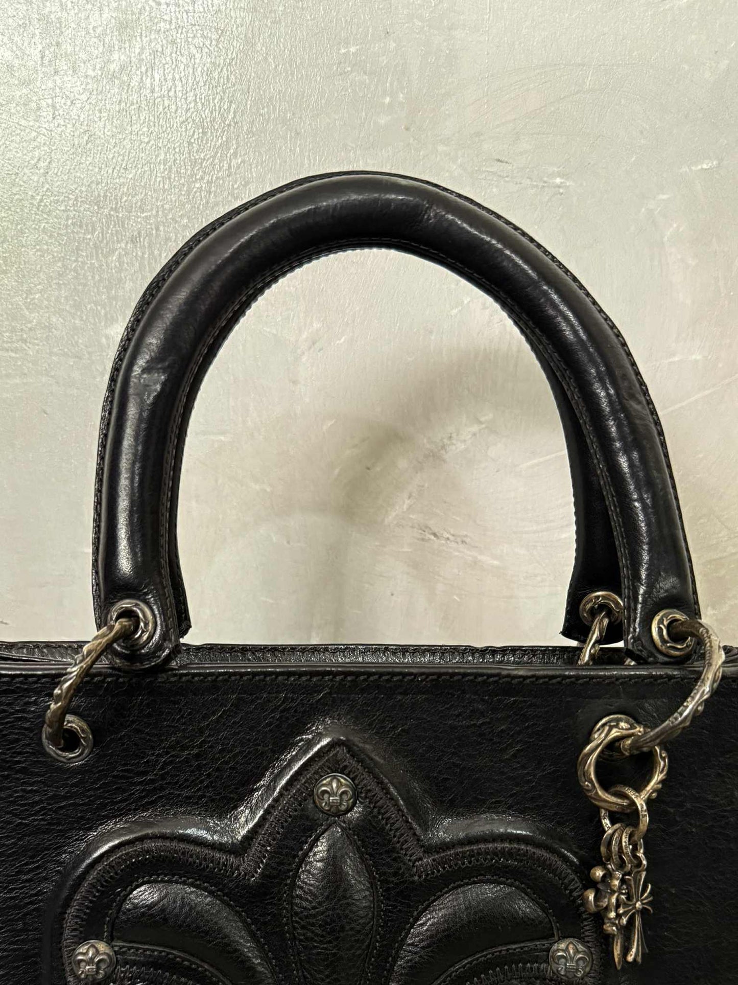 Chrome Hearts 90s Grained Calfskin Fleur De Lis Leather Handbag