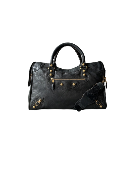 Balenciaga Classic City Black on Gold Giant 21 Lambskin Bag