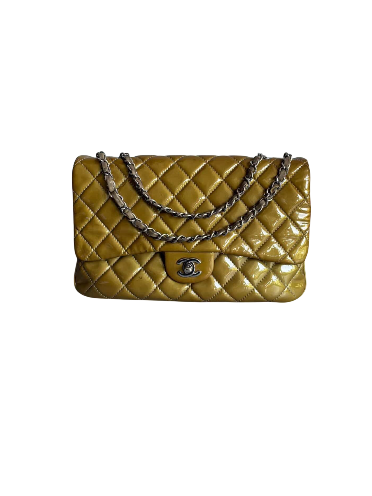 Chanel Classic Jumbo Single Flap Yellow Patent Handbag