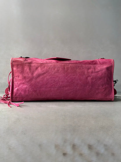 Balenciaga City Part Time Hot Pink on Brass Lambskin Bag