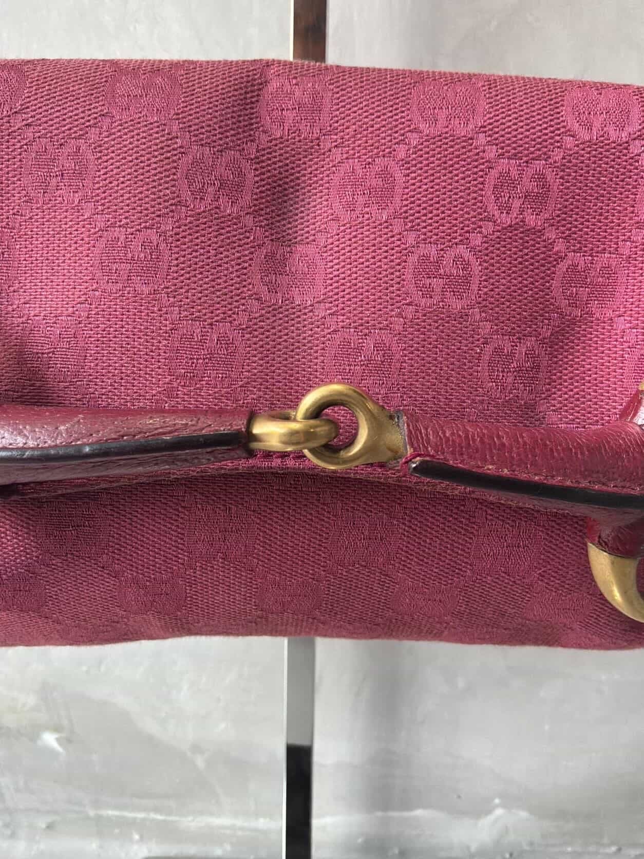 Gucci Pink Monogram Horsebit Chain Clutch/Shoulder Bag