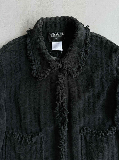 Chanel 2008 ruffled detailed wool blend coat in black
