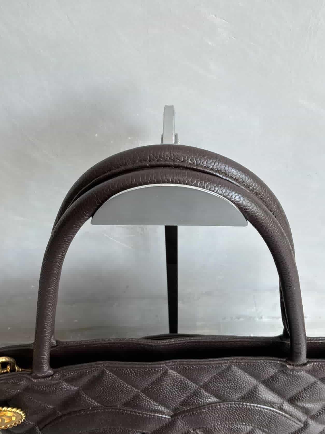 2002 Chanel Chocolate Brown Caviar Medallion Bag