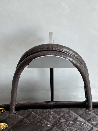2002 Chanel Chocolate Brown Caviar Medallion Bag