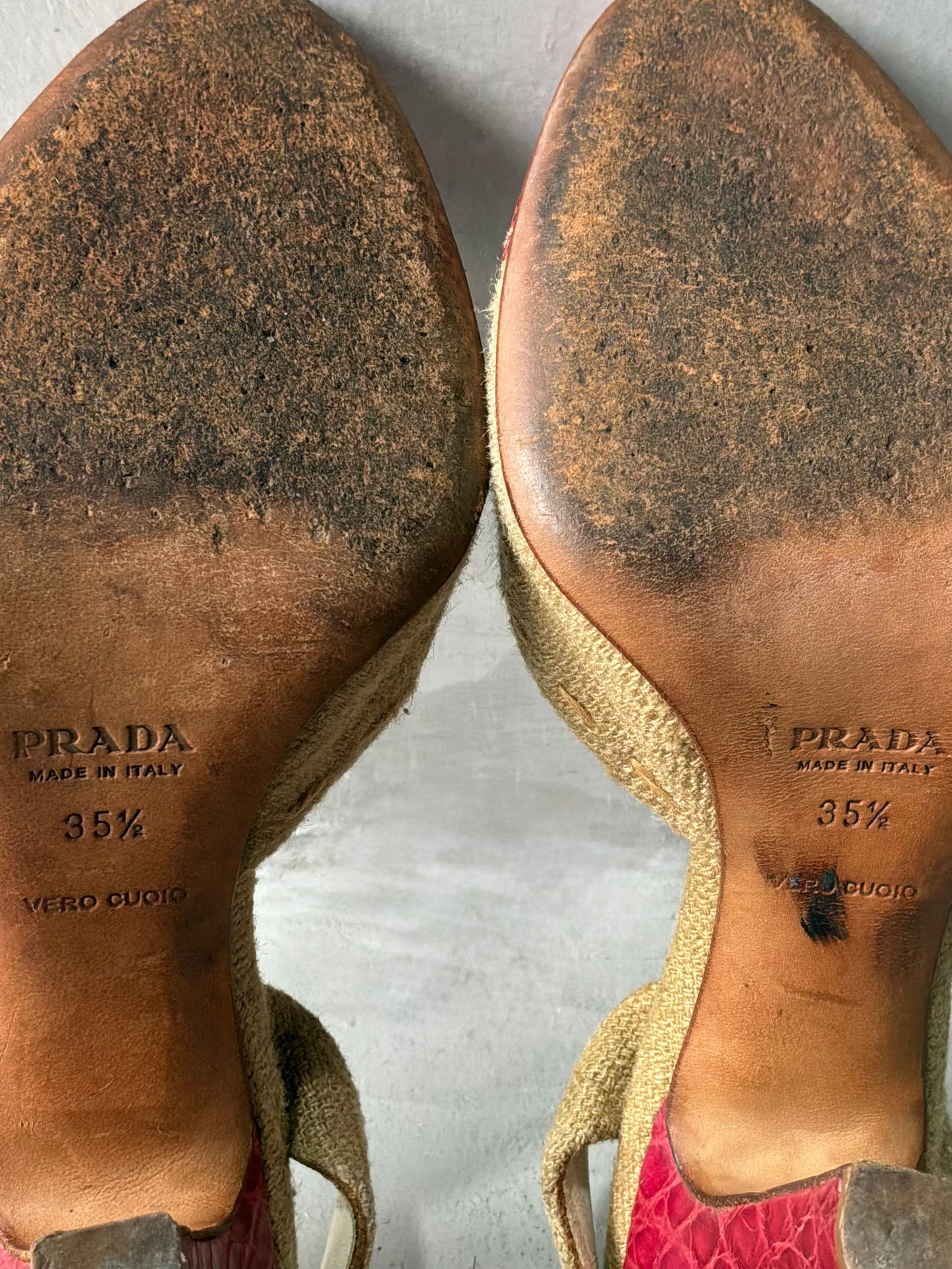 Prada Colorblock Pattern Bow Accent Slingback Pumps