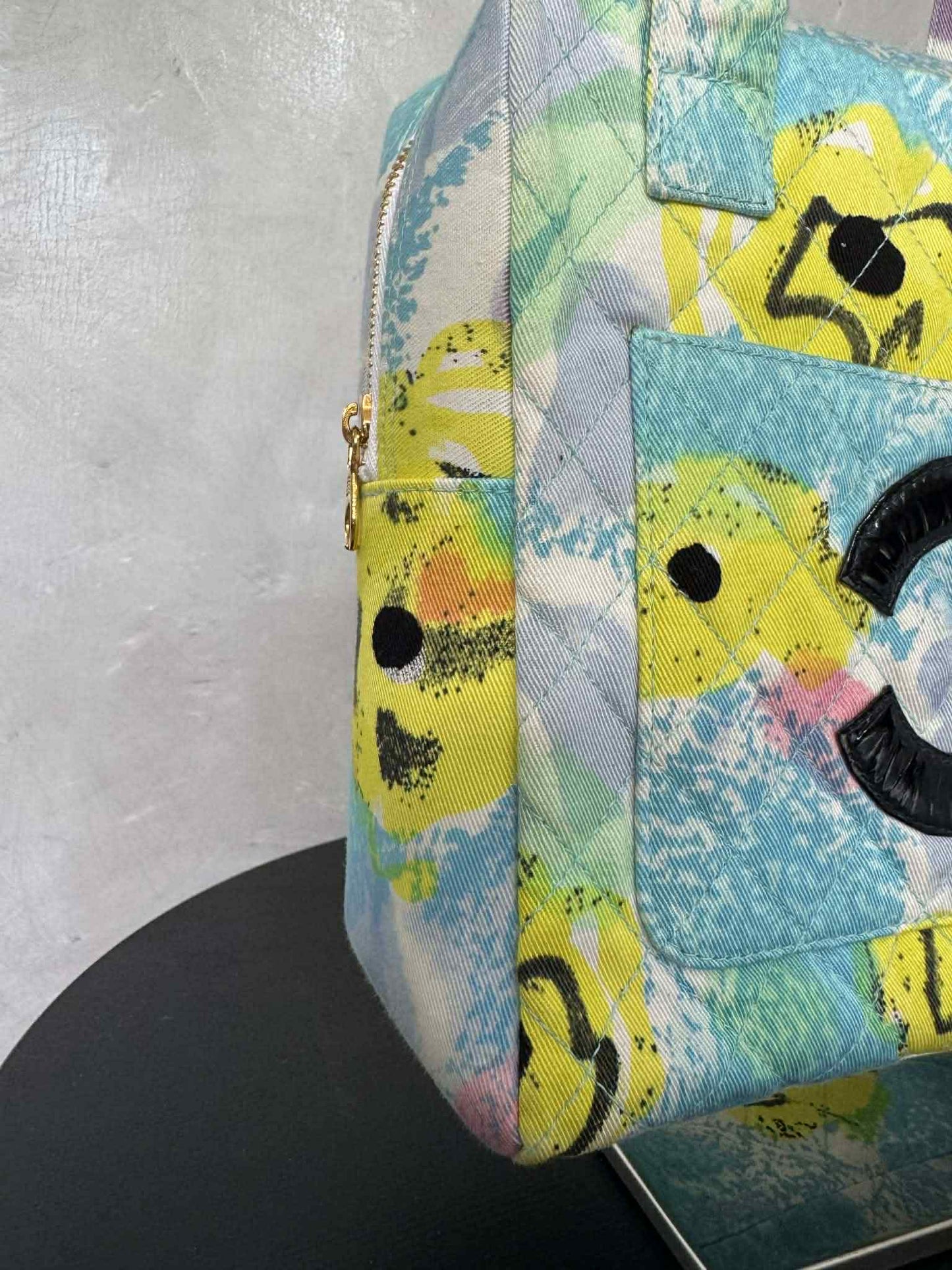 Chanel 1997 Floral Turquoise Quilted Logo CC Handbag