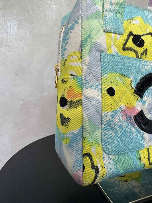 Chanel 1997 Floral Turquoise Quilted Logo CC Handbag