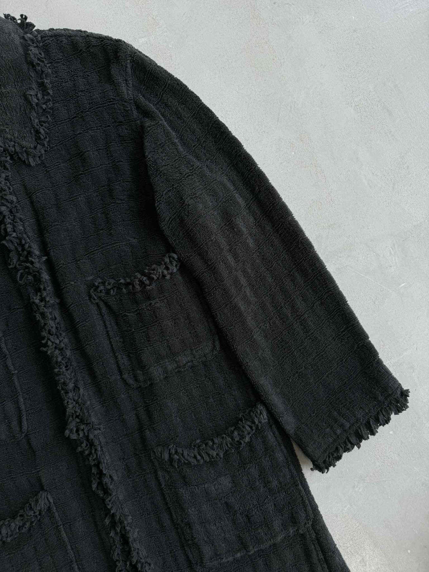 Chanel 2008 ruffled detailed wool blend coat in black
