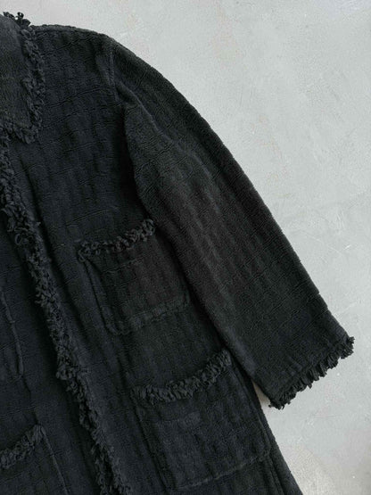 Chanel 2008 ruffled detailed wool blend coat in black