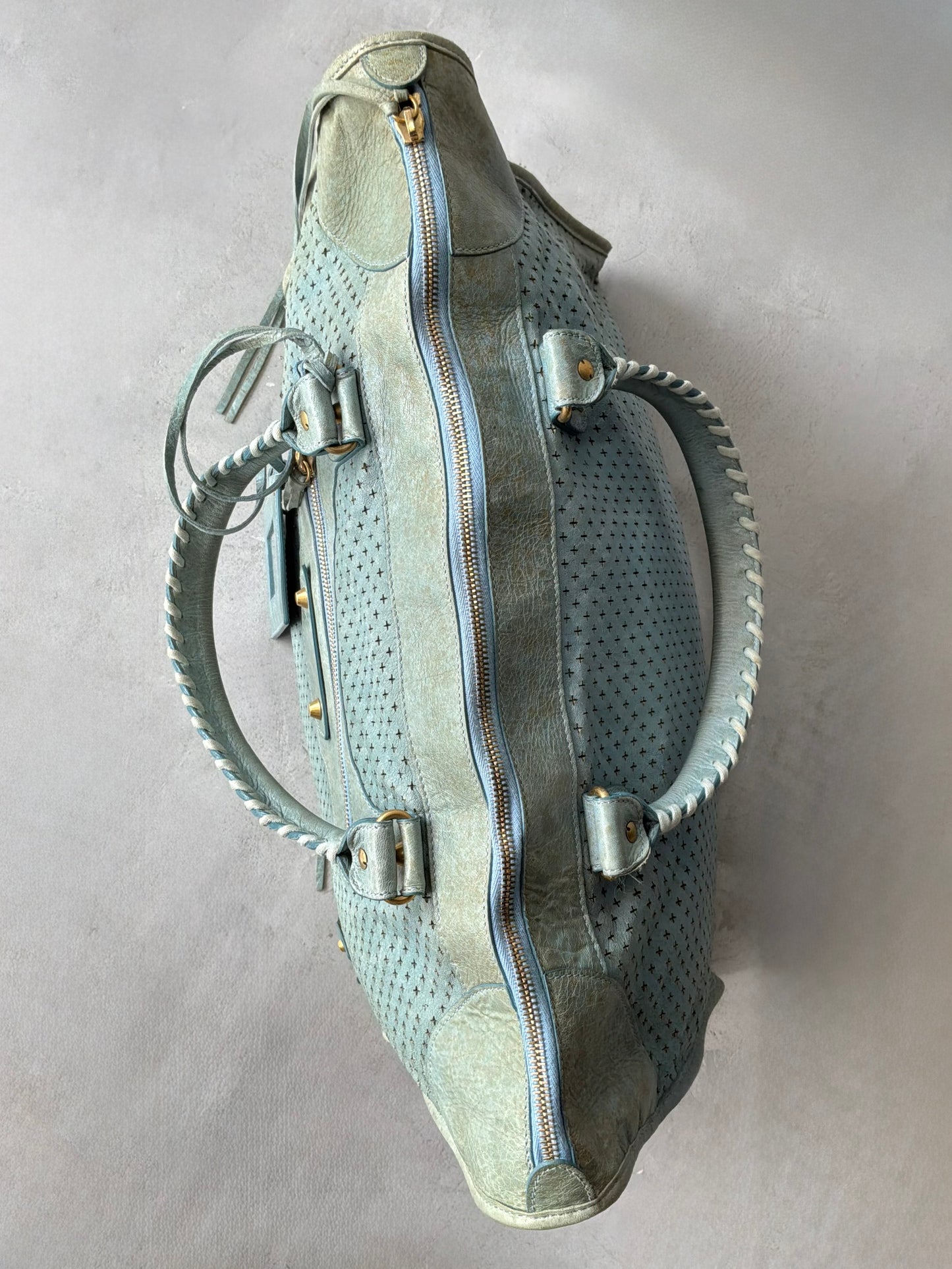Balenciaga City Work Perforated Blue Bag