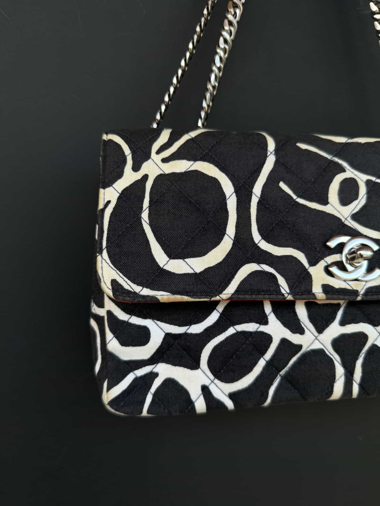 Chanel Vintage Scribble Print Single Flap Handbag