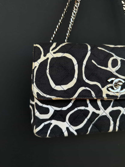 Chanel Vintage Scribble Print Single Flap Handbag