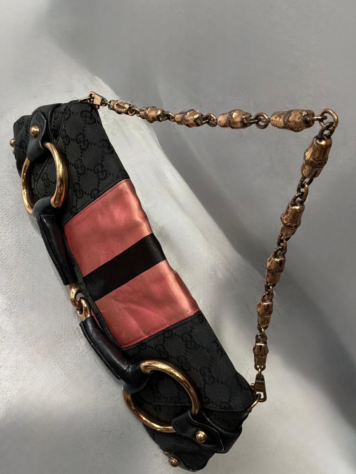 Gucci By Tom Ford Satin Horsebit Bamboo Chain Shouder  Bag