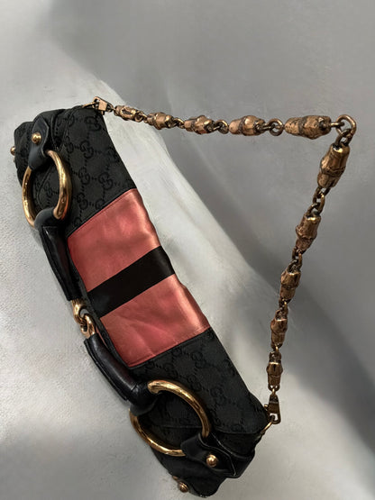 Gucci By Tom Ford Satin Horsebit Bamboo Chain Shouder  Bag