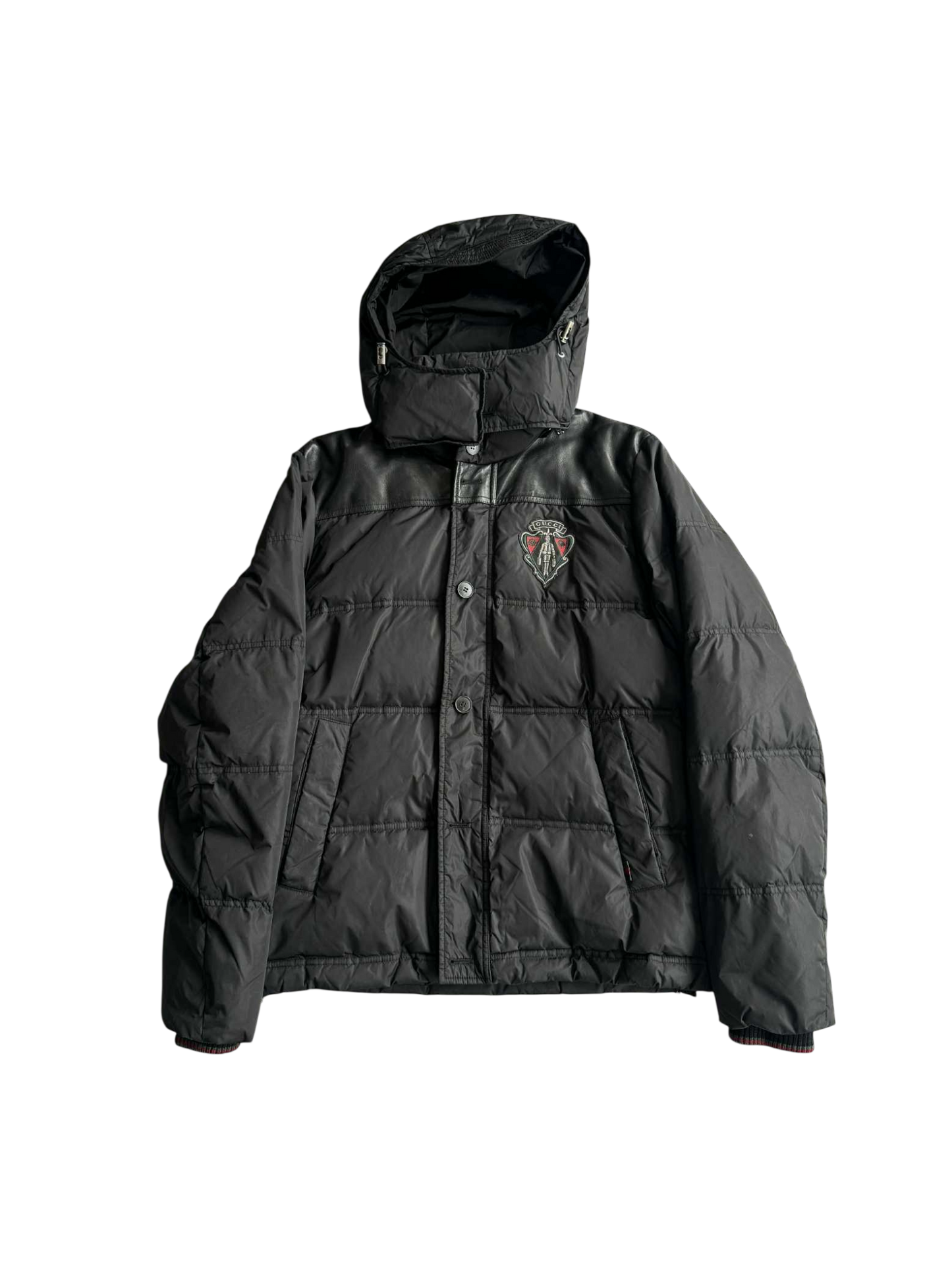 Gucci Vintage Nylon And Leather Puffer Jacket