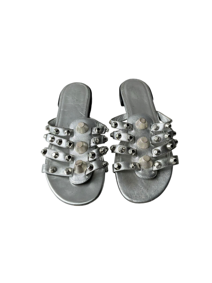 Balenciaga Metallic Silver Arena Giant Slides